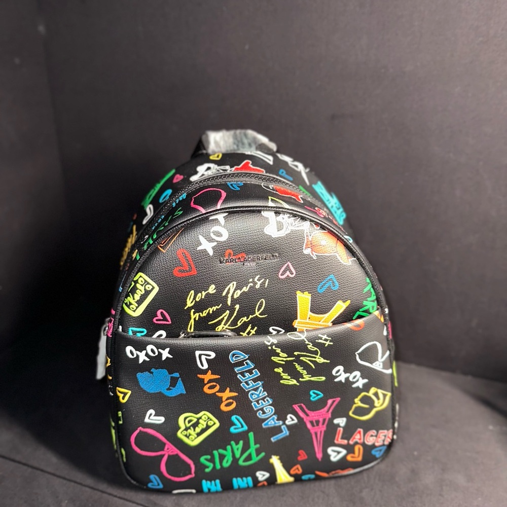 Karl Lagerfeld Maybelle Mini Backpack Black Multicolor Graffiti